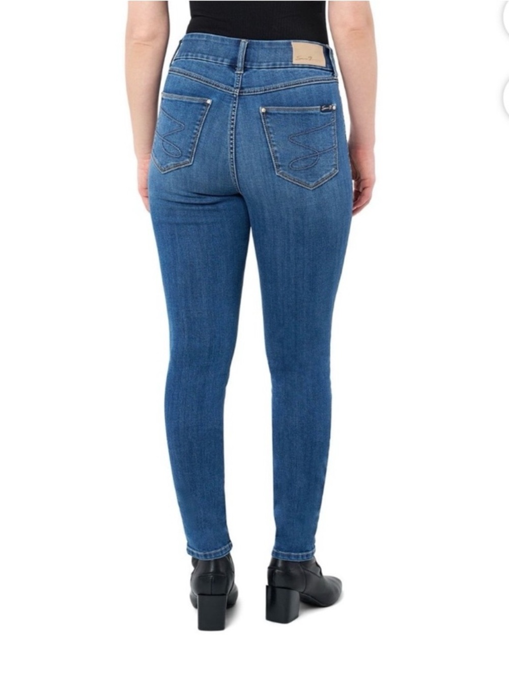 Seven7 Women's Blue High-Rise Skinny Jeans - Medium Wash - Picture 2 of 5